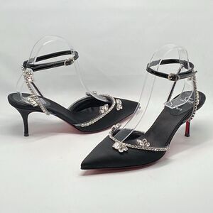Christian Louboutin Marykate Queen Crystal-Embellished Satin Pumps size 37.5